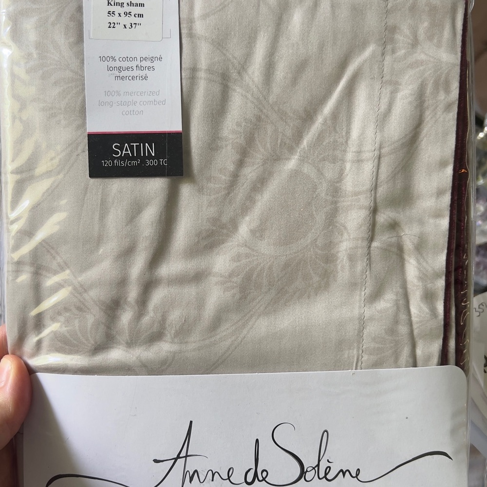 NEW Anne de Solène Merveille 300Thread Count KING Sham 22"W x 37"L Cotton Sateen